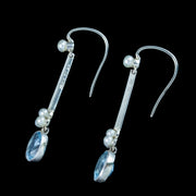 Antique Art Deco Aquamarine Pearl Drop Earrings With Box 