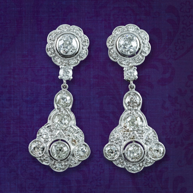 Antique Art Deco Diamond Earrings Night And Day 2.9ct Total