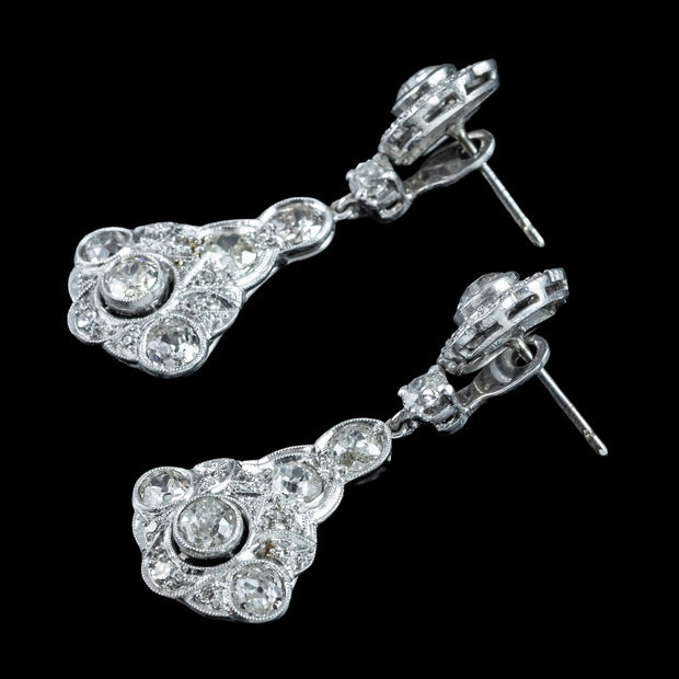 Antique Art Deco Diamond Earrings Night And Day 2.9ct Total