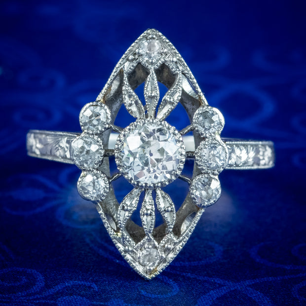 Antique Art Deco Diamond Navette Ring 0.65ct Total