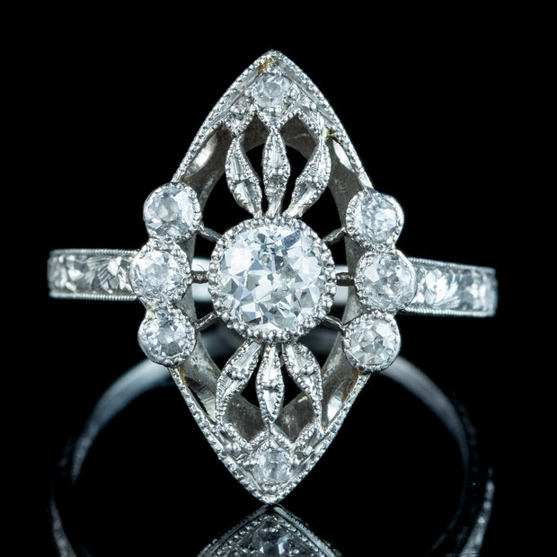 Antique Art Deco Diamond Navette Ring 0.65ct Total