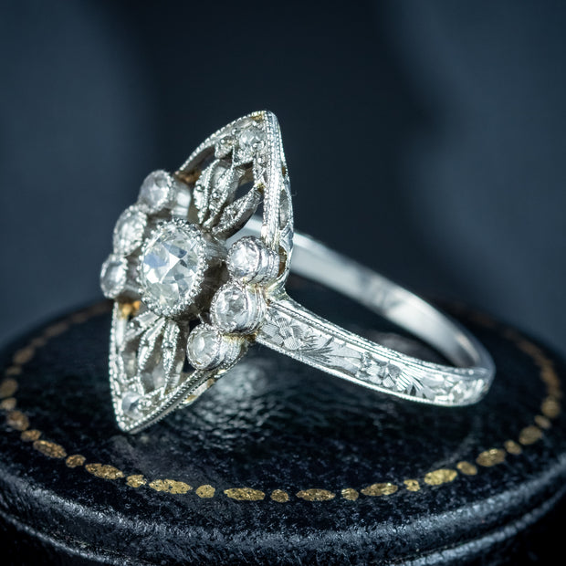 Antique Art Deco Diamond Navette Ring 0.65ct Total