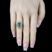 Antique Art Deco Emerald Diamond Cluster Ring 1.7ct Emerald 