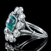 Antique Art Deco Emerald Diamond Cluster Ring 1.7ct Emerald 