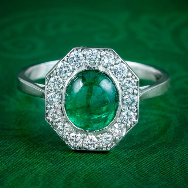 Antique Art Deco Emerald Diamond Cluster Ring 1.6ct Emerald