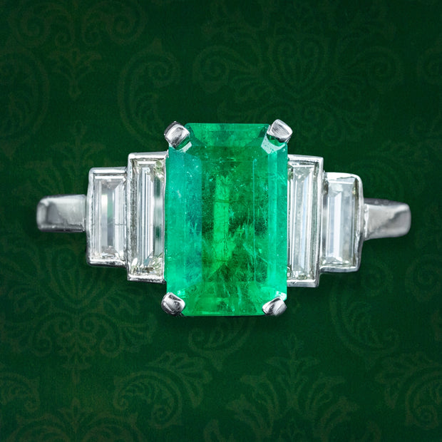Antique Art Deco Emerald Diamond Ring 1.8ct Emerald