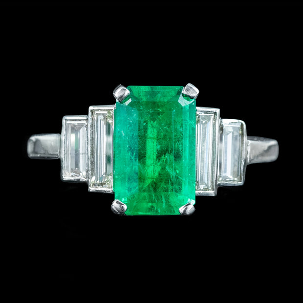 Antique Art Deco Emerald Diamond Ring 1.8ct Emerald