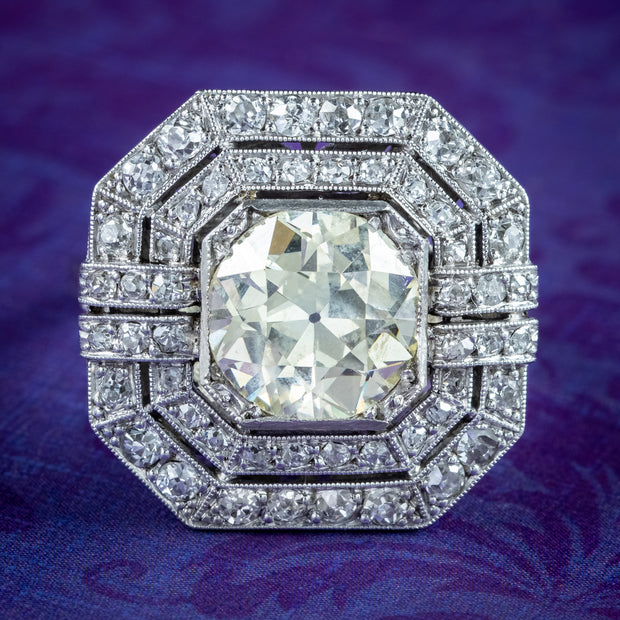 Antique Art Deco Fancy Diamond Cluster Ring 4ct Total 