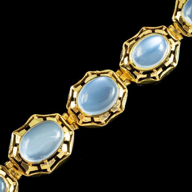 Antique Art Deco Moonstone Bracelet 18ct Gold Cased