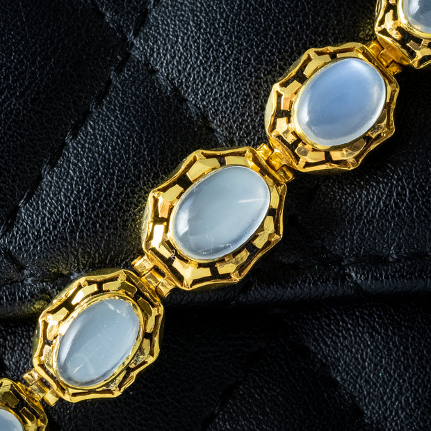 Antique Art Deco Moonstone Bracelet 18ct Gold Cased