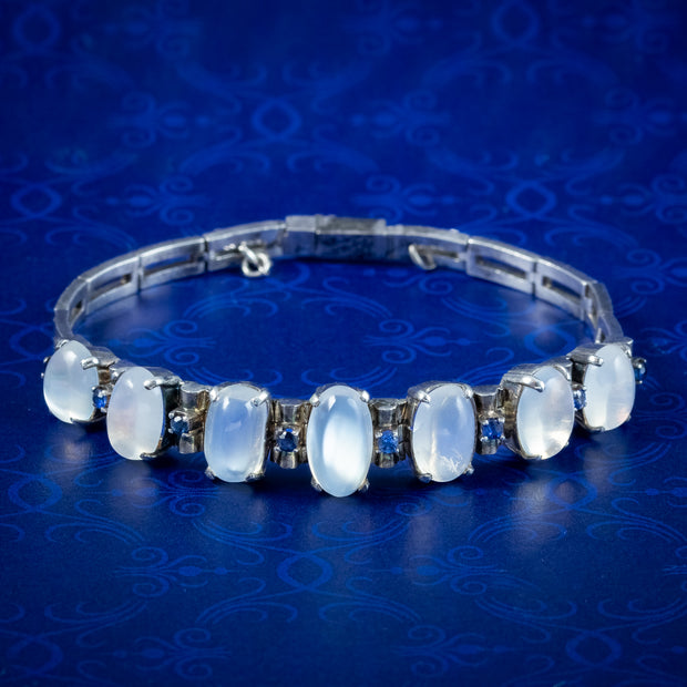 Antique Art Deco Moonstone Sapphire Bracelet Silver