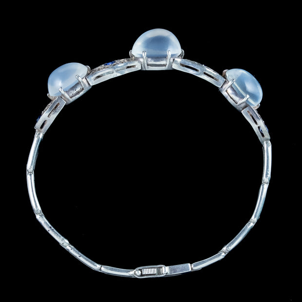 Antique Art Deco Moonstone Sapphire Bracelet Silver