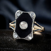 Antique Art Deco Onyx Diamond Ring 0.36ct Total