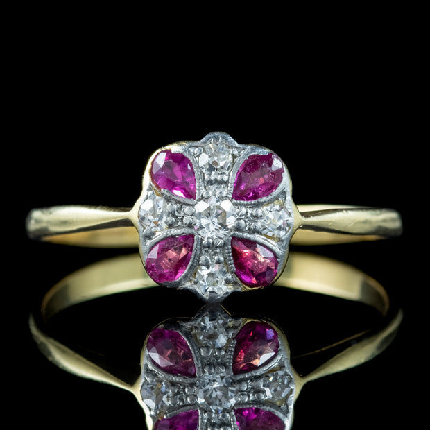 Antique Art Deco Ruby Diamond Cluster Ring