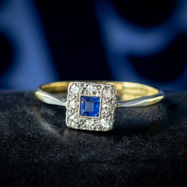 Antique Art Deco Sapphire Diamond Cluster Ring 