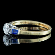 Antique Art Deco Diamond Sapphire Trilogy Ring 0.30ct Diamond