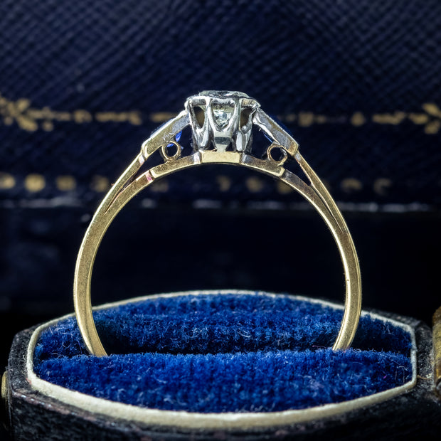 Antique Art Deco Diamond Sapphire Trilogy Ring 0.30ct Diamond