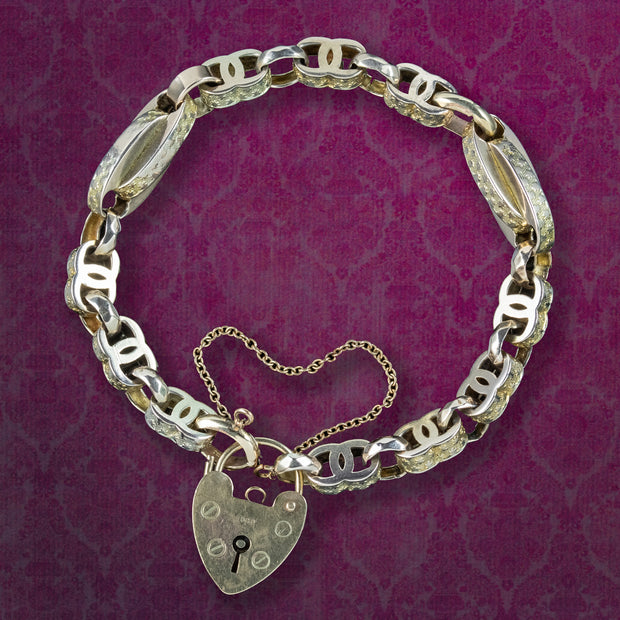 Antique Edwardian 9ct Gold Bracelet With Heart Padlock 
