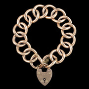 Antique Edwardian 9ct Gold Curb Bracelet With Heart Padlock Dated 1906