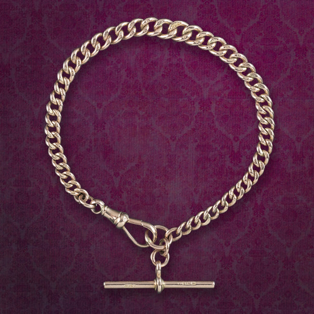 Antique Edwardian Albert Bracelet 9ct Gold Curb Chain 