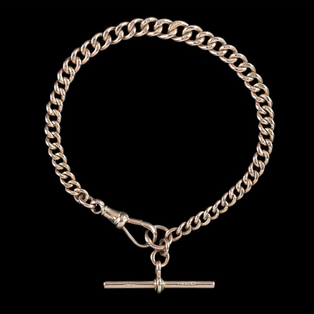Antique Edwardian Albert Bracelet 9ct Gold Curb Chain 