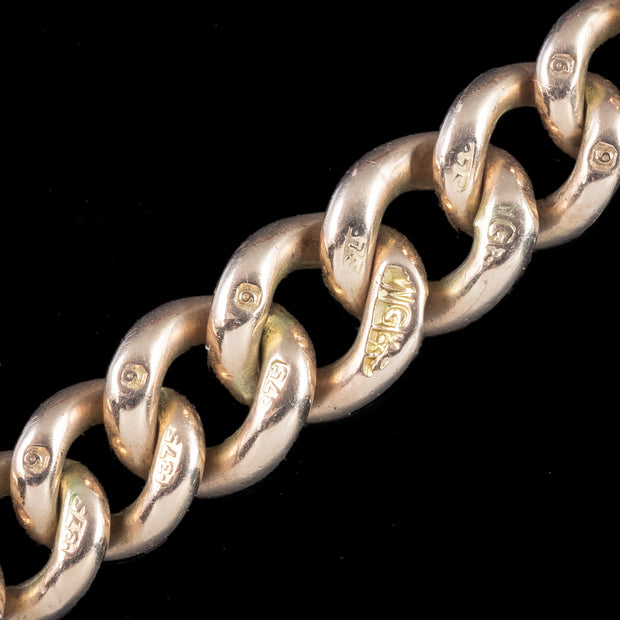 Antique Edwardian Albert Bracelet 9ct Gold Curb Chain 
