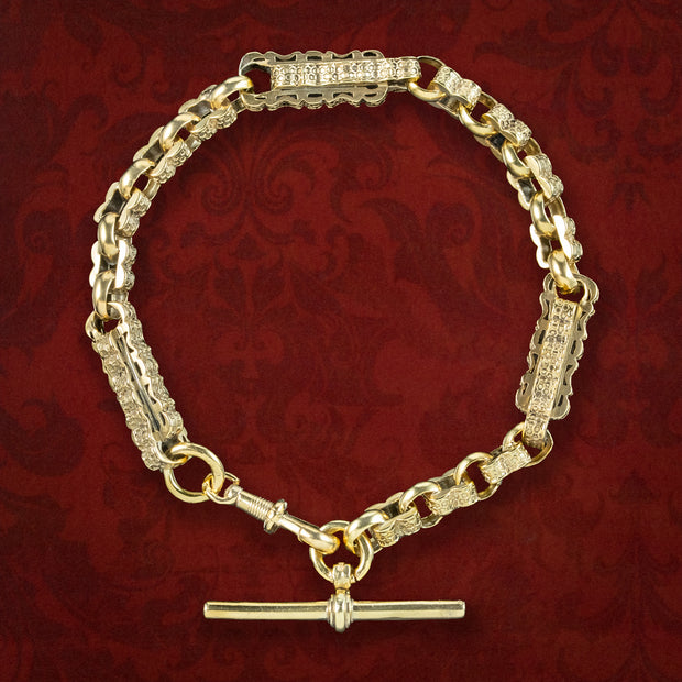 Antique Edwardian Albert Chain Bracelet Silver Gold Gilt Dated 1901