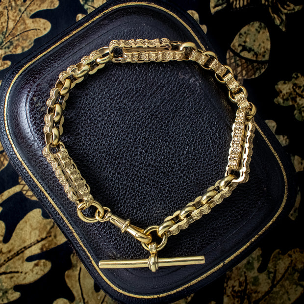 Antique Edwardian Albert Chain Bracelet Silver Gold Gilt Dated 1901