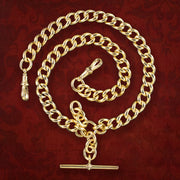 Antique Edwardian Albert Chain Necklace Silver 18ct Gold Gilt Dated 1908