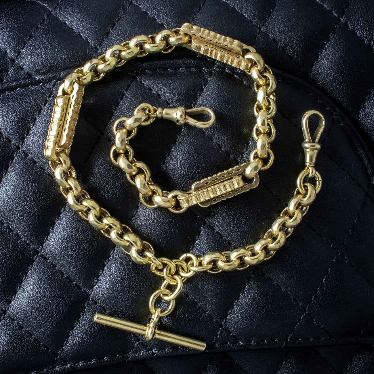 Antique Edwardian Albert Chain Sterling Silver 18ct Gold Gilt ...