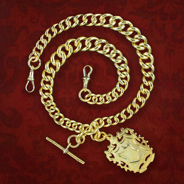 Antique Edwardian Albert Chain With Medallion Silver 18ct Gold Gilt 