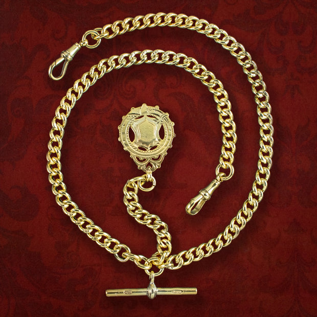 Antique Edwardian Albert Chain Silver 18ct Gold Gilt With Medallion