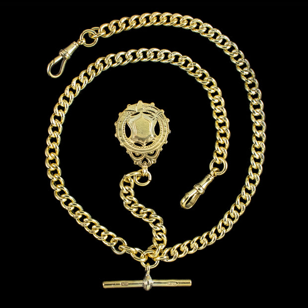 Antique Edwardian Albert Chain Silver 18ct Gold Gilt With Medallion