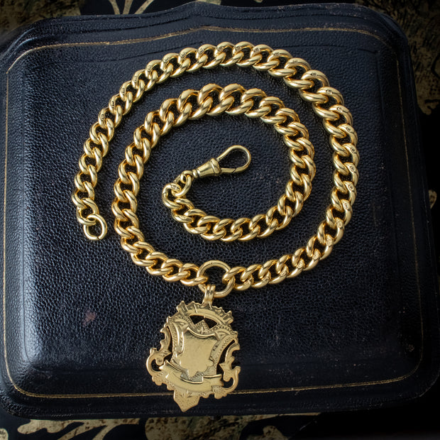 Antique Edwardian Albert Chain Necklace Silver 18ct Gold Gilt With Medallion