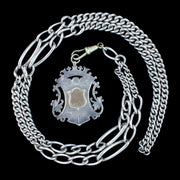 Antique Edwardian Albert Guard Chain Sterling Silver With Medallion  