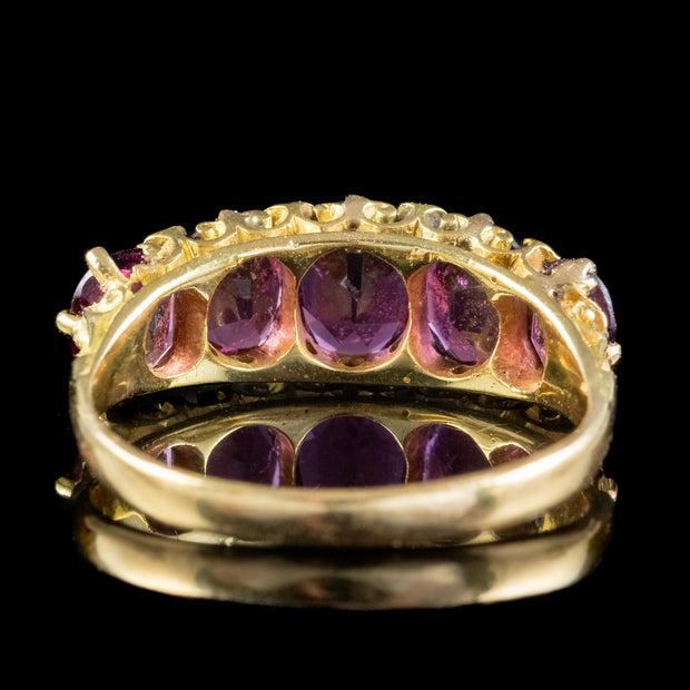 Antique Edwardian Almandine Garnet Diamond Five Stone Ring Dated 1915