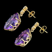 Antique Edwardian Amethyst Diamond Drop Earrings 18ct Gold 7.5ct Amethysts
