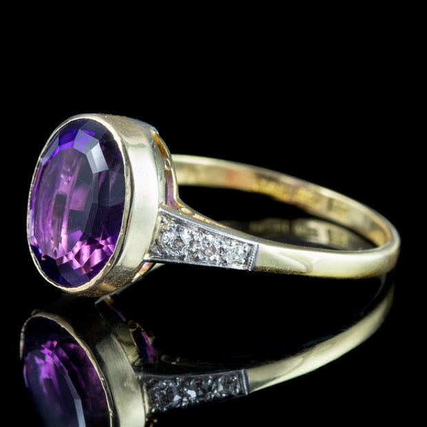 Antique Edwardian Amethyst Diamond Solitaire Ring 4ct Amethyst 