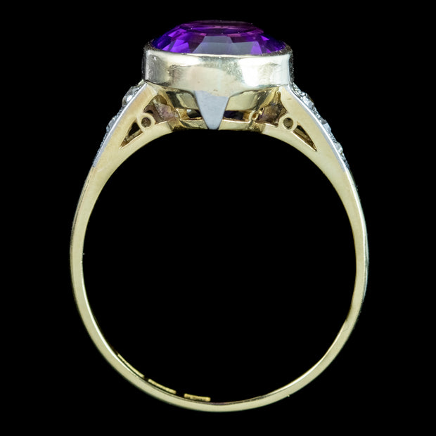 Antique Edwardian Amethyst Diamond Solitaire Ring 4ct Amethyst 
