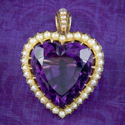 Antique Edwardian Amethyst Pearl Heart Pendant 18ct Gold Dated 1902
