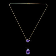 Antique Edwardian Amethyst Pearl Lavaliere Necklace 9ct Gold