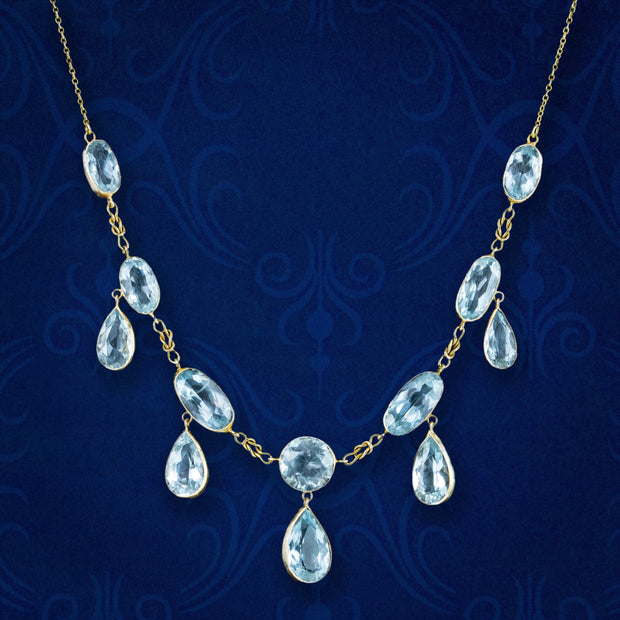 Antique Edwardian Aquamarine Dropper Necklace 36ct Total