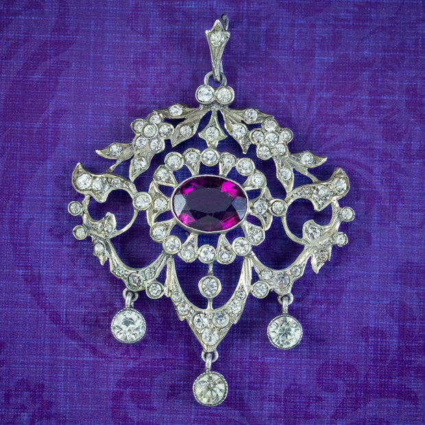 Antique Edwardian Art Nouveau Purple Paste Pendant Silver