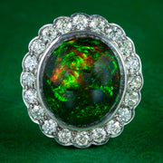 Antique Edwardian Black Opal Diamond Cocktail Ring 25ct Opal