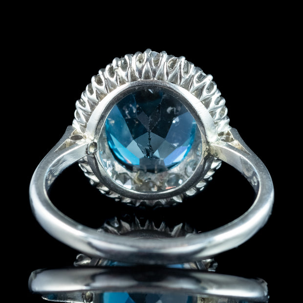 Antique Edwardian Blue Zircon Diamond Cluster Ring 3.5ct Zircon 