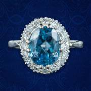 Antique Edwardian Blue Zircon Diamond Cluster Ring 3.5ct Zircon 