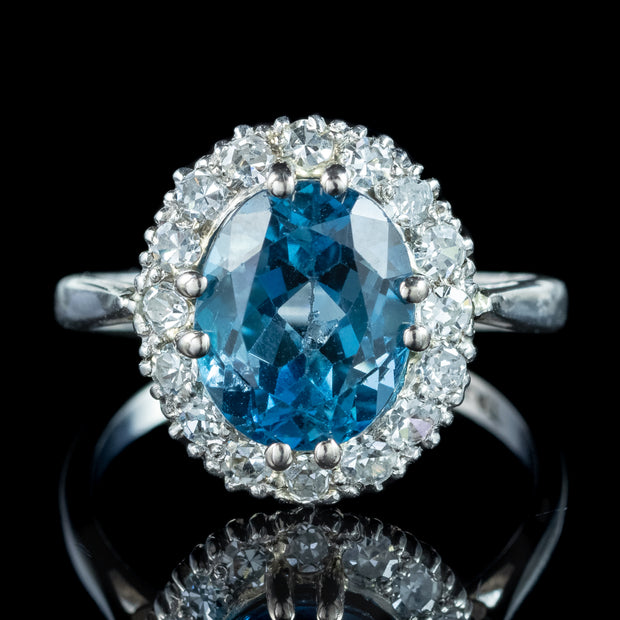 Antique Edwardian Blue Zircon Diamond Cluster Ring 3.5ct Zircon 