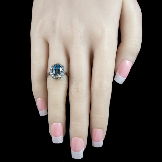 Antique Edwardian Blue Zircon Diamond Cluster Ring 3.5ct Zircon 
