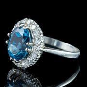 Antique Edwardian Blue Zircon Diamond Cluster Ring 3.5ct Zircon 