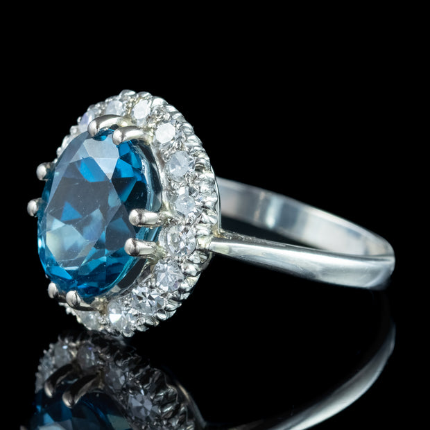 Antique Edwardian Blue Zircon Diamond Cluster Ring 3.5ct Zircon 